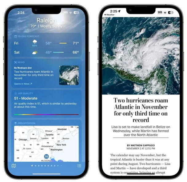 大峪镇苹果14维修分享iPhone 14手机如何看天气时顺带看新闻 