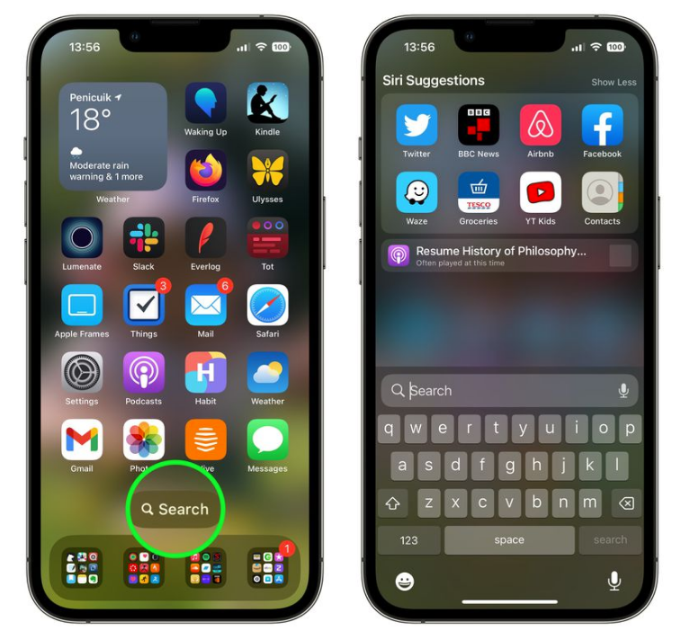大峪镇苹果手机维修分享升级到 iOS 16 后，如何删除主屏幕上的搜索按钮 
